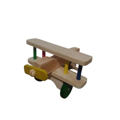 Brinquedo Infantil Avião Madeira Pinus Multicolorido Rodinhas Móveis Artesanal