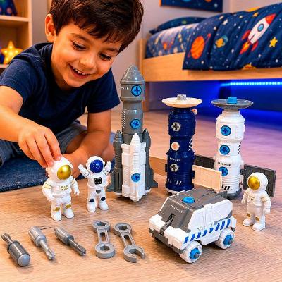 Kit Brinquedo Espacial Foguete Satélite Astronautas 11 Peças Branco