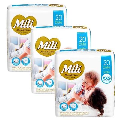 Fralda Descartável Mili Love & Care XXG com Extrato de Algodão 60un