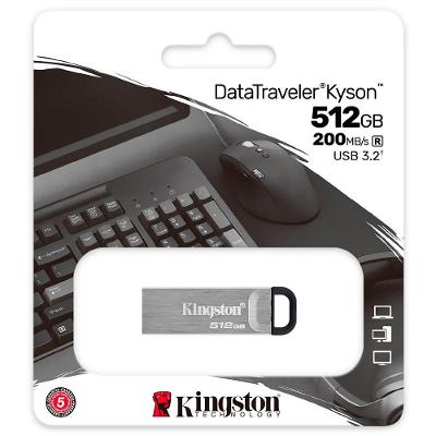 Pendrive Kingston Kyson 512GB USB 3.2 Leitura 200MB-s Prata