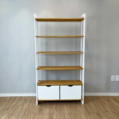 Estante Linea Ample 6 Prateleiras 2 Gavetas Pinus 101CM Nozes e Branco