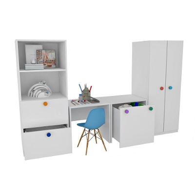 Kit Armário Montessoriano Rubi 2 Gavetas MDF Cadeira Eiffel Branco Woodcore