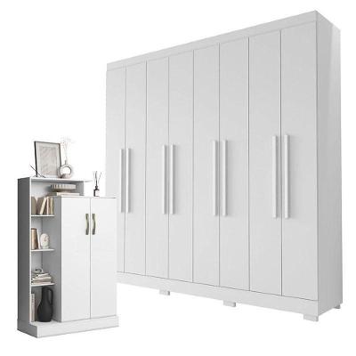 Guarda Roupa Casal Porto 8 Portas de Bater 4 Gavetas e Armário Multiuso MDP Branco Tx Aramóveis