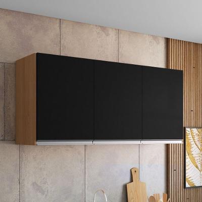 Armário Aéreo Andréia 120cm 3 Portas MDP Bater Amêndoa Preto Desk Design