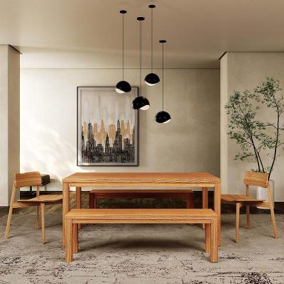Conjunto Jantar Nature 6 Lugares MDF 2 Bancos 2 Cadeiras Rústico Claro Finestra Móveis