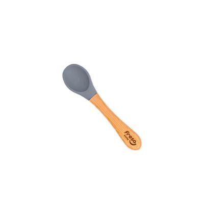 Freso Baby Colher Alimentação De Bebê Silicone Livre Bpa E Bambu Introdução Alimentar Infantil Cinza