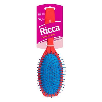 Escova de Cabelo Oval Almofadada Cereja No 2426 Vermelho e Azul Ricca