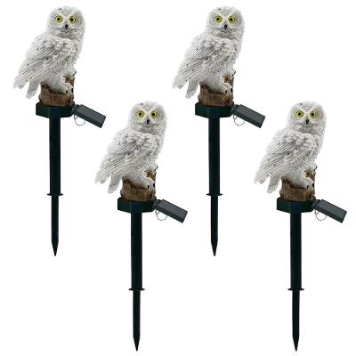 Kit 4 Corujas Luminárias Solares SU-CORU LED Jardim Branco Leva Pro Pet