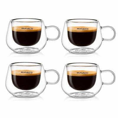 Jogo 4 Xícaras Café e Chá Parede Dupla Vidro Borossilicato 100ML Bugatti