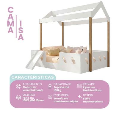 Cama Infantil Montessoriana Casinha Isa com Escorregador Branco Isa Baby