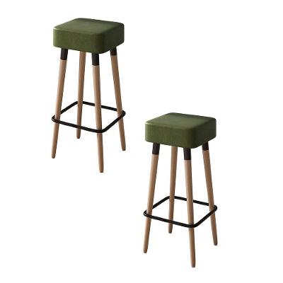 Kit 02 Banquetas Milão Corano Assento Fixo sem Encosto Verde D'Rossi