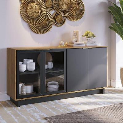 Balcão Aparador Buffet Naelly C04 4 Portas 2 Prateleiras MDP Noce Milano e Preto Fosco D'Rossi