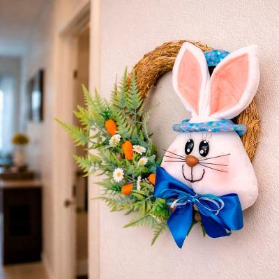 Guirlanda de Páscoa com Cabeça de Coelho para Decoração de Ambientes 25cm Azul Direito