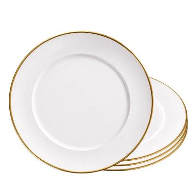 Jogo de Pratos Rasos 4 Peças Vidro Opaline Filete Dourado Branco Hauskraft