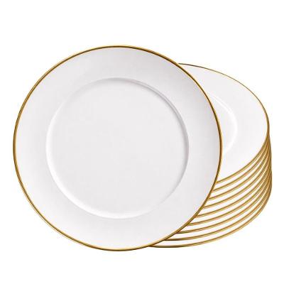 Jogo de Pratos Rasos 10 Peças Vidro Opaline Filete Dourado 27CM Branco Hauskraft
