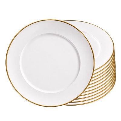 Jogo 12 Pratos Rasos Vidro Opaline Borda Dourada 27CM Branco Hauskraft