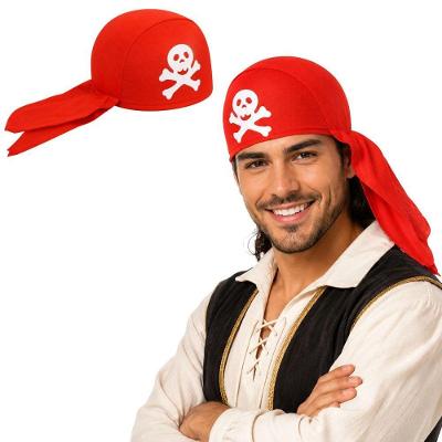 Chapéu Pirata Caveira em Poliéster Vermelho Fantasia Extra Festas