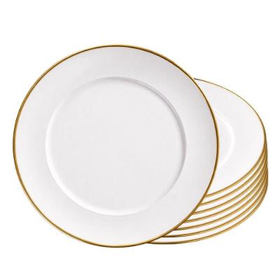 Jogo de Pratos Rasos 8 Peças Vidro Opaline Borda Dourada 27CM Branco Hauskraft
