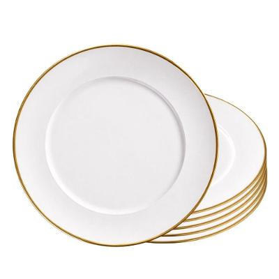 Jogo de Pratos Rasos 6 Peças Vidro Opaline Borda Dourada 27CM Branco Hauskraft