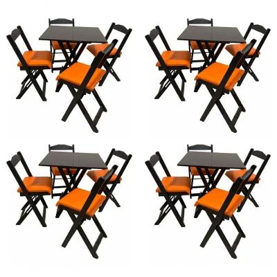 Kit 4 Conjuntos Mesa Dobrável 4 Lugares MDF Estofado Mel 70x70CM Móveis 4I