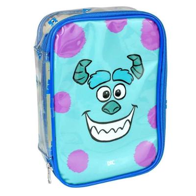Estojo Escolar DAC Baú Grande Monstros S.A Cristal PVC Azul e Roxo e Verde