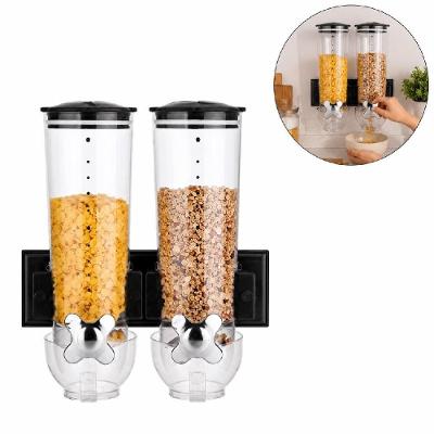 Dispenser de Cereais Duplo de Parede 2 Potes Transparente Cozinha Yeet