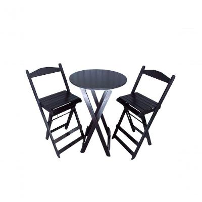 Jogo de Bistrô Dobrável Mesa com 2 Banquetas Madeira Preto Móveis 4I