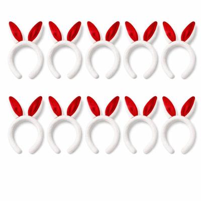 Kit 10 Tiaras de Coelho de Pelúcia Orelhas Felpudas Branca e Vermelho Extra Festas