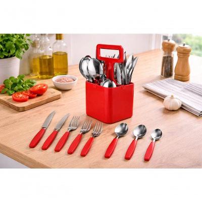 Faqueiro Verona 25 Peças com Suporte Inox e Plástico Vermelho Fratelli