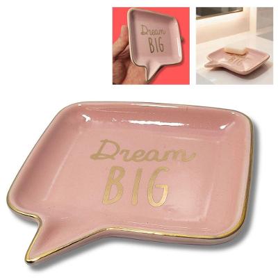 Saboneteira Prato Decorativo Big Dream Mini Prato Cerâmica Rosa e Dourado Mart