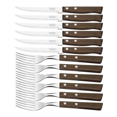 Conjunto de Talheres para Churrasco Aço Inox e Madeira Natural 12 Peças Tramontina