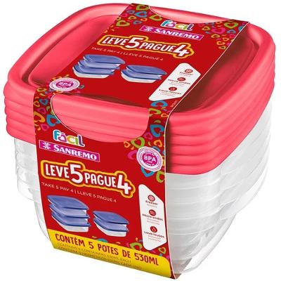 Conjunto de Potes SR124-71 530ML com Tampa Freezer Micro-ondas Sanremo
