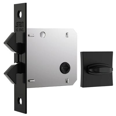 Fechadura Biel 1006S Roseta Quadrada Classic Black Banheiro Aço Fosco Preta Stam