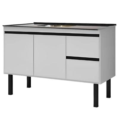 Kit Gabinete com Pia Granito Color MDF 120CM Branco Verde Ubatuba
