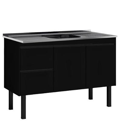 Kit Gabinete com Pia MDF 120cm Preto Fabrinox