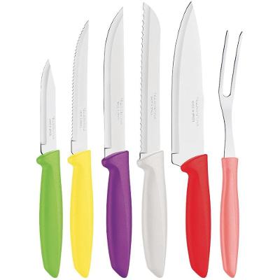 Jogo de Facas Plenus 6 Peças Aço Inox Cabos Coloridos Cozinha Tramontina