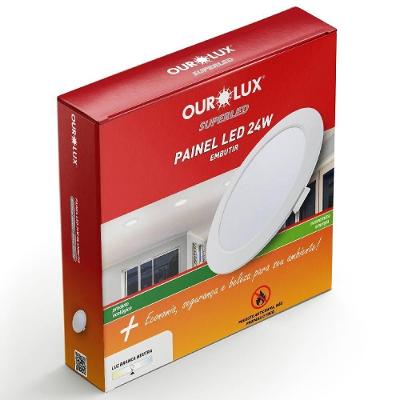 Painel LED de Embutir 02905A 24W Bivolt 4000K Redondo Branco Ourolux