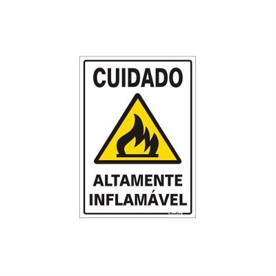 Placa de Sinalização 250 AM Cuidado Altamente Inflamável 20x30cm Sinalize