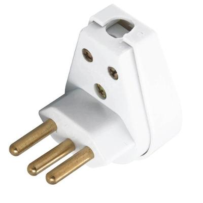 Plugue Angular 2P+T 10A 250V Antichama Pino Maciço Branco Tramontina