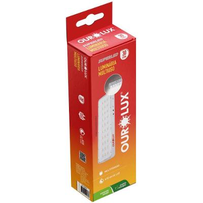 Luminária de Emergência Mini 01987A 30 Leds 2W Bivolt Bateria Lítio Branco Ourolux