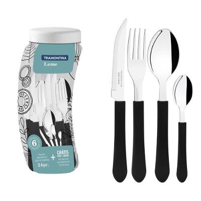 Faqueiro Leme 24 Peças Aço Inox Cabo Polipropileno Preto Tramontina