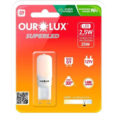 Lâmpada LED G9 2,5W 110V 6500K Fosca Mini Bulbo Branco Ourolux