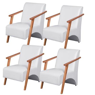 Kit 4 Poltronas Venus Braço Madeira Maciça Suede Bege Unidecor