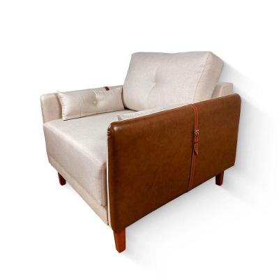Poltrona Texas Couro Sintético Espuma D28 Pés Torneados Bege Luxo Decor