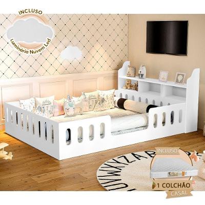 Cama Casal Montessoriana Helo com Nicho MDP Branco Hêlo Móveis