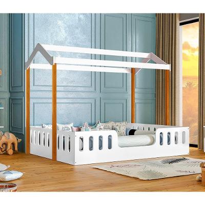Cama Casal Infantil Ágatha Casinha Montessoriana MDF Branco e Mel