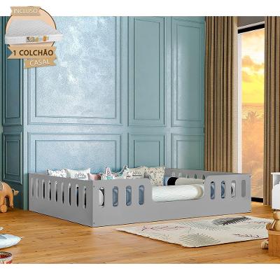 Cama Casal Infantil Helo com Colchão D28 Grade MDF Cinza Hêlo Móveis