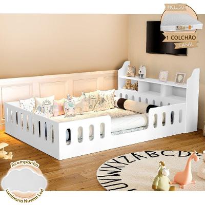 Cama Casal Helo com Nicho e Luminária Grade MDF Branco Divaloto Móveis