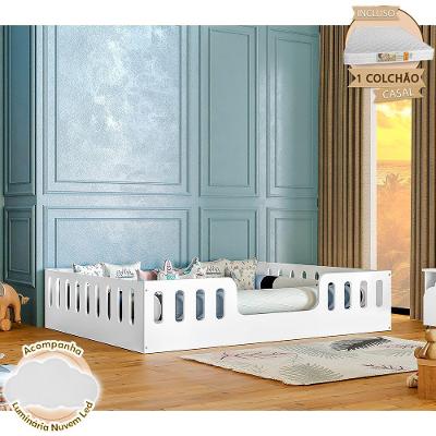 Cama Casal Helo com Colchão D28 e Luminária MDF Branco Hêlo Móveis