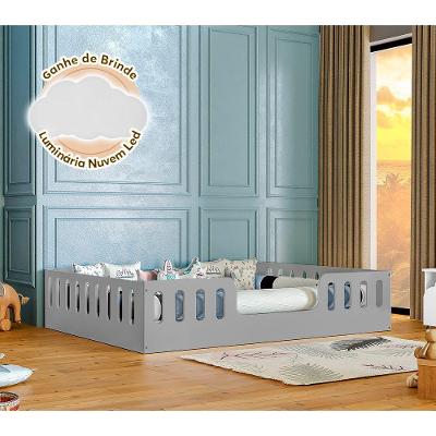 Cama Casal Helo com Cercado e Luminária Grade MDF Cinza Hêlo Móveis